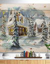 Evening winter scene in Mountains with Christmas Tree - Print on Natural Pine Wood
