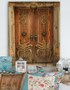 Brown Old Door With Gold Ornaments - Vintage Premium Canvas Wall Art