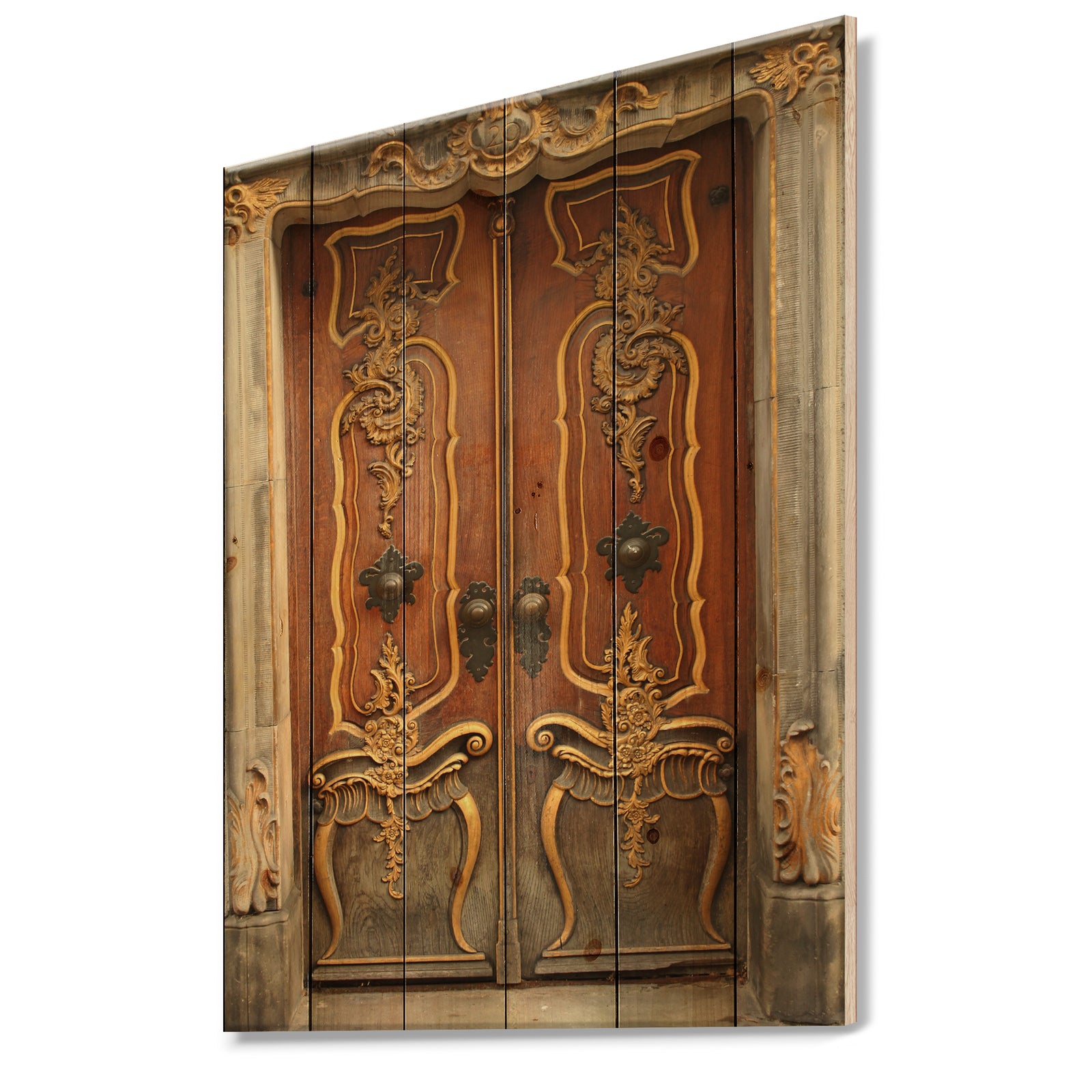 Brown Old Door With Gold Ornaments - Vintage Premium Canvas Wall Art