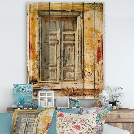 Old Traditional Greek Doors - Vintage Print on Natural Pine Wood