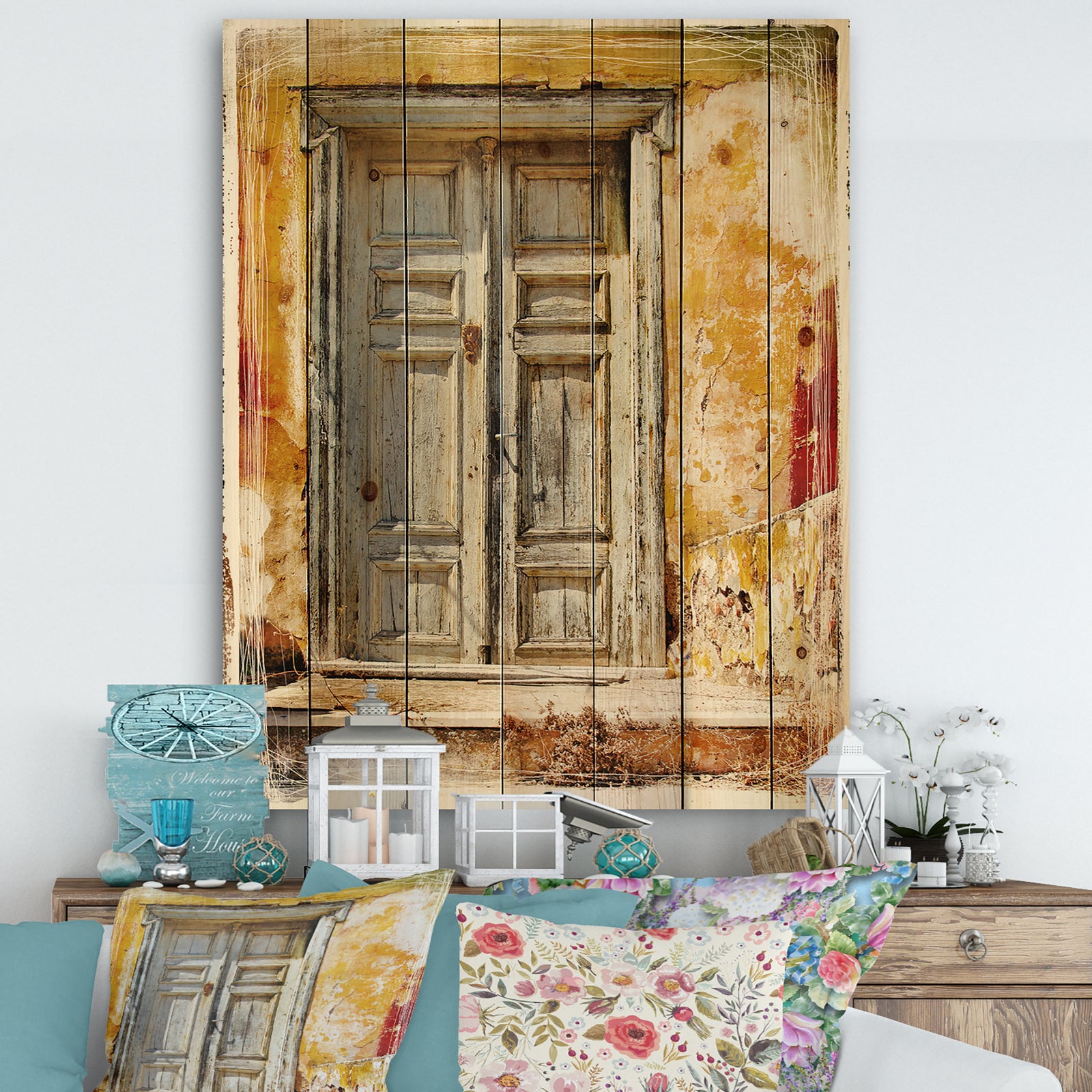 Old Traditional Greek Doors - Vintage Print on Natural Pine Wood