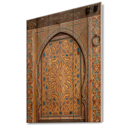 Ancient Door Painting Morroco - Vintage Print on Natural Pine Wood