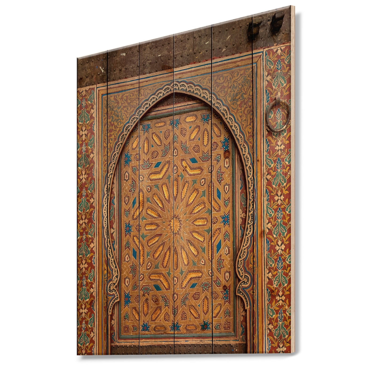 Ancient Door Painting Morroco - Vintage Print on Natural Pine Wood