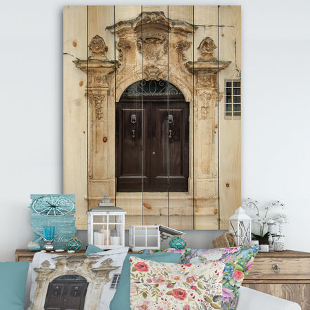 Old door Bari Italy - Vintage Print on Natural Pine Wood