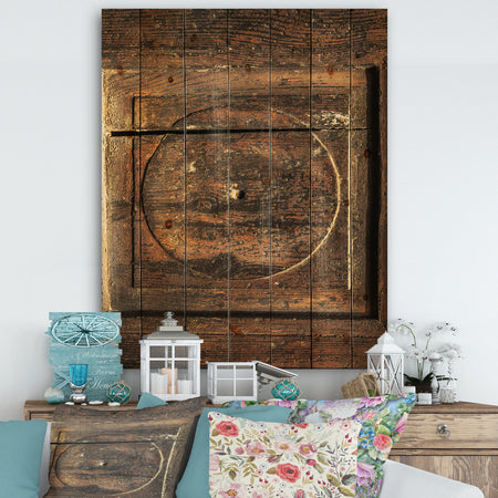 Detail of Old Wooden Door - Vintage Print on Natural Pine Wood
