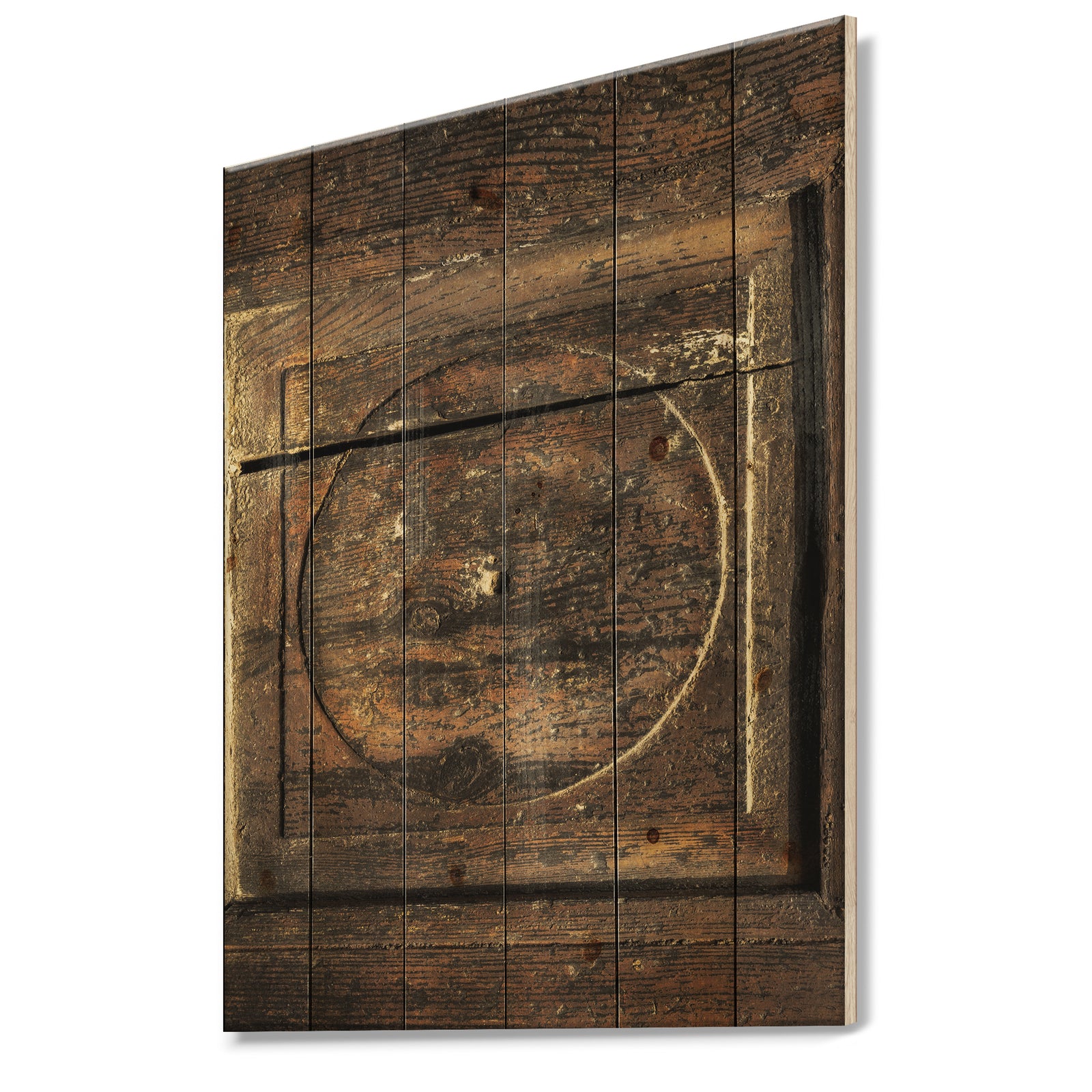 Detail of Old Wooden Door - Vintage Print on Natural Pine Wood