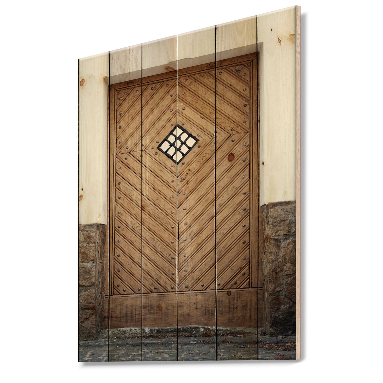 Ancient Woor With Diamond Window - Vintage Print on Natural Pine Wood