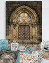 Ornate Entrance of Church in Prague - Vintage Print on Natural Pine Wood