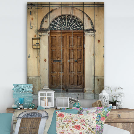 Vintage Door in Sicily - Vintage Print on Natural Pine Wood
