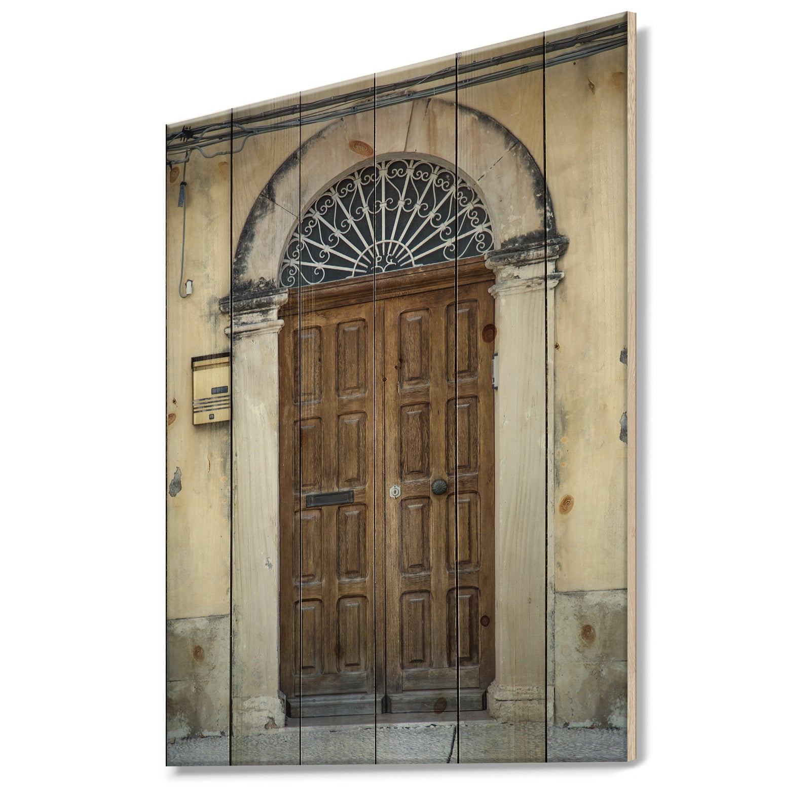 Vintage Door in Sicily - Vintage Print on Natural Pine Wood