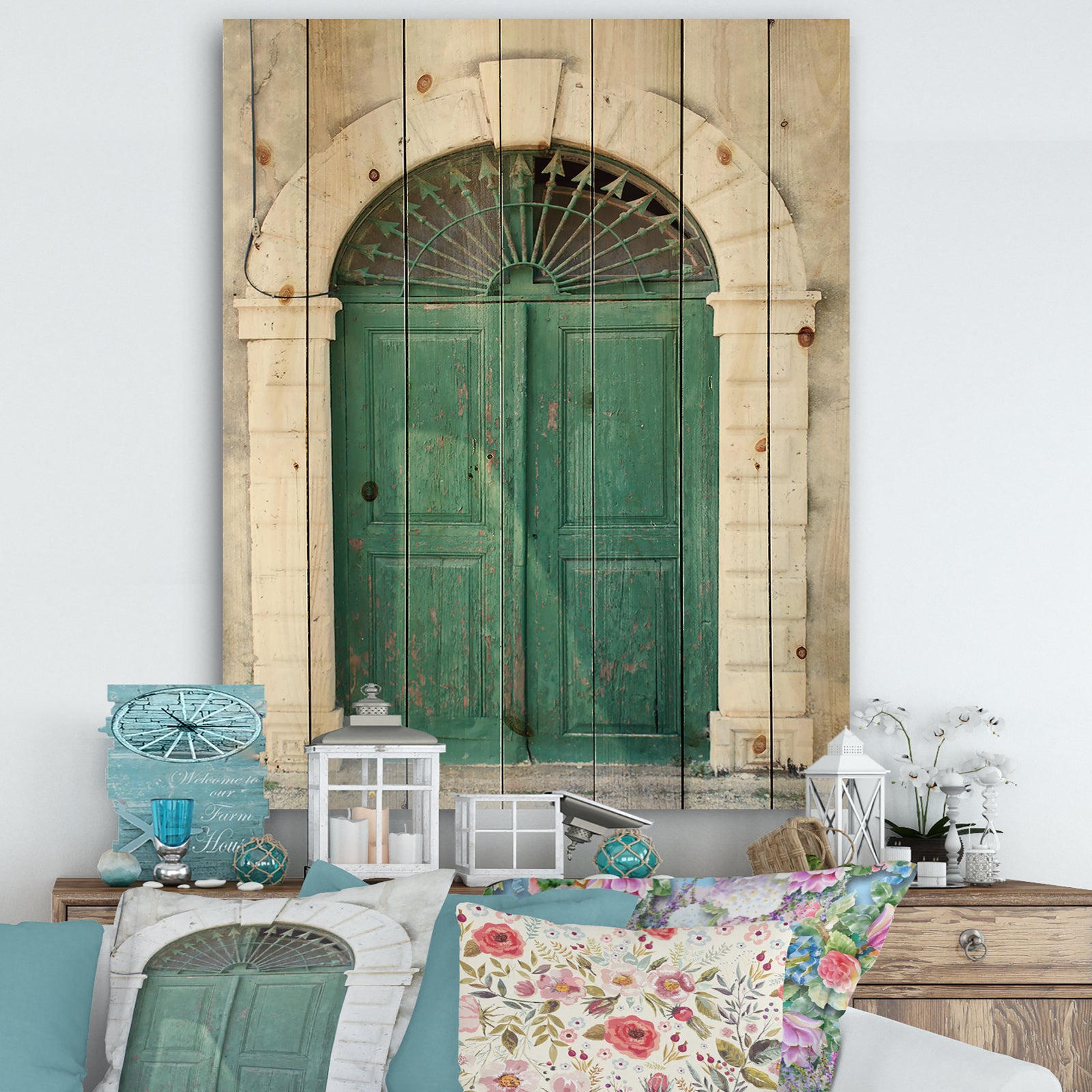 Old European Vintage Door - Vintage Print on Natural Pine Wood