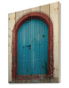 Old Traditional Door in Oia Santorini Greece - Vintage Print on Natural Pine Wood