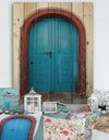 Old Traditional Door in Oia Santorini Greece - Vintage Print on Natural Pine Wood