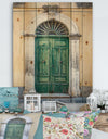 Green Door in Sicily - Vintage Print on Natural Pine Wood