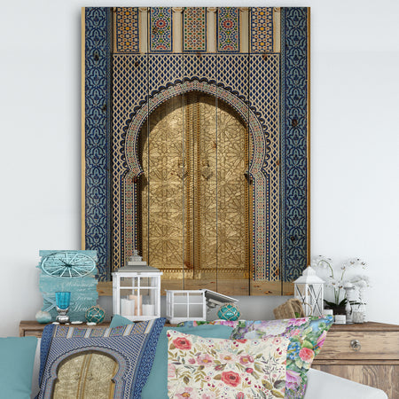 Morroco Palace Golden Doors - Vintage Print on Natural Pine Wood
