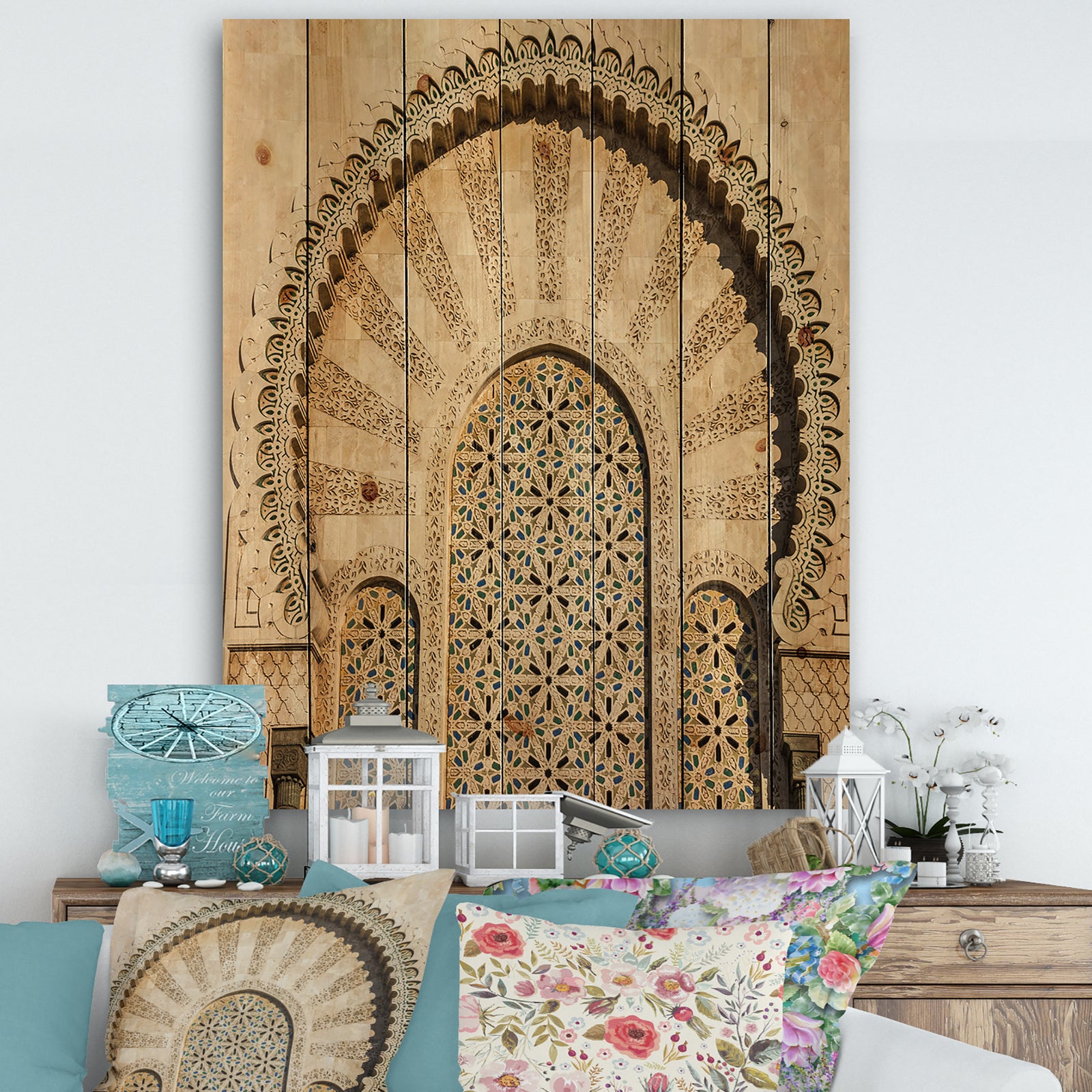 Morocco Mosque Door - Vintage Print on Natural Pine Wood