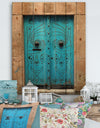 Vintage Arabic Blue Door - Vintage Print on Natural Pine Wood