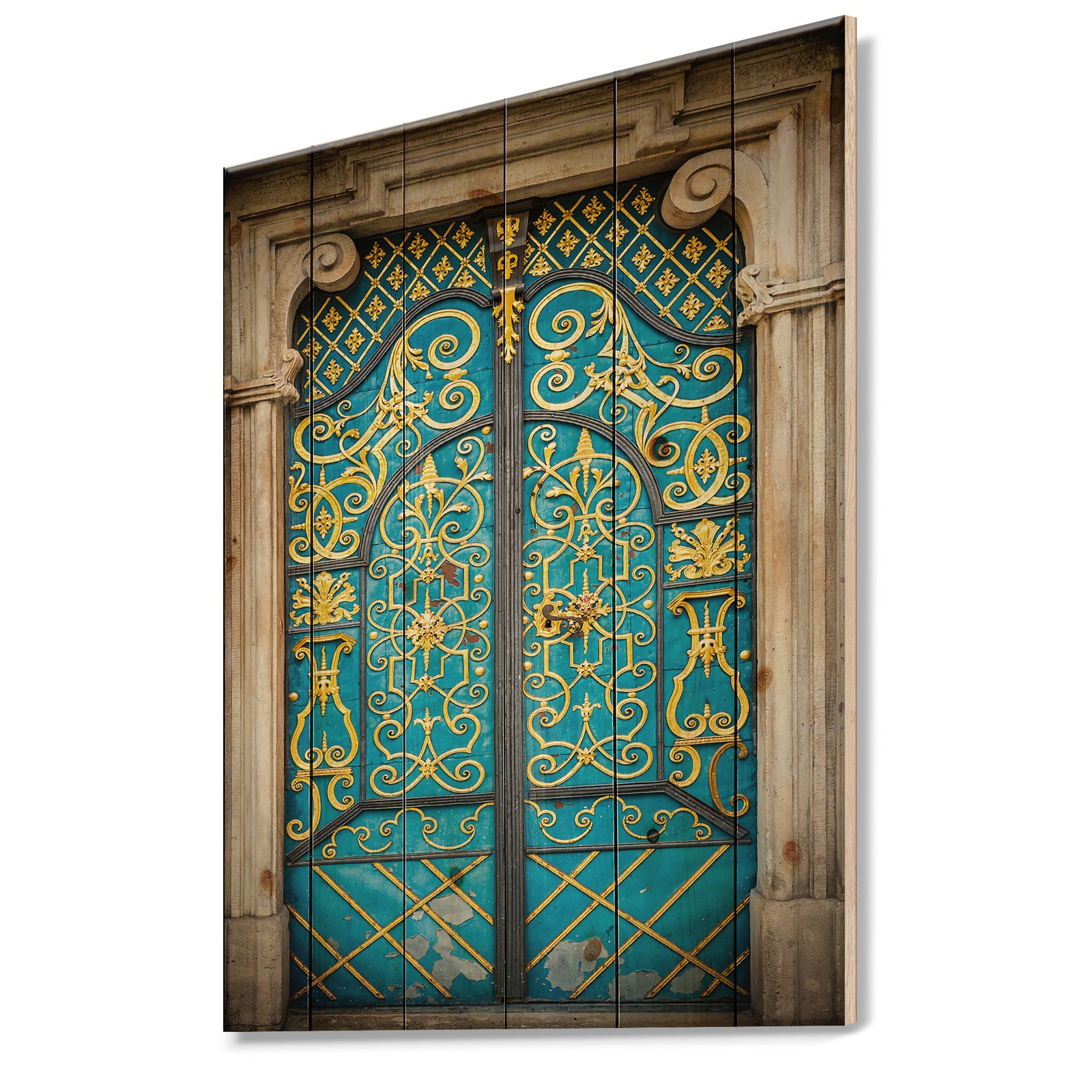 Old-European Door Vintage - Vintage Print on Natural Pine Wood