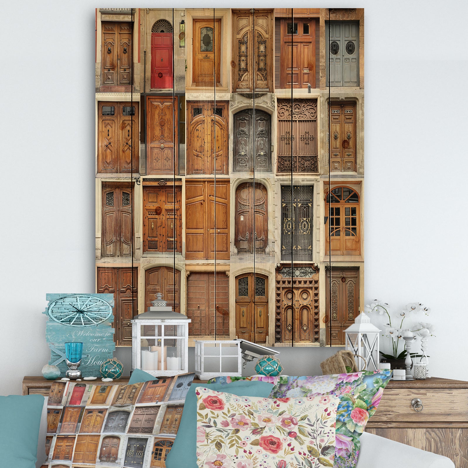 Art Nouveau Doors - Vintage Print on Natural Pine Wood
