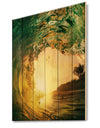 Colored Ocean Waves Falling Down IV - Modern Seashore Print on Natural Pine Wood