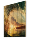 Colored Ocean Waves Falling Down V - Modern Seashore Print on Natural Pine Wood