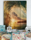 Colored Ocean Waves Falling Down V - Modern Seashore Print on Natural Pine Wood