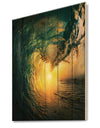 Colored Ocean Waves Falling Down VI - Modern Seashore Print on Natural Pine Wood