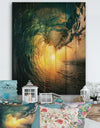 Colored Ocean Waves Falling Down VI - Modern Seashore Print on Natural Pine Wood