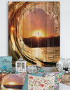 Colored Ocean Waves Falling Down VIII - Modern Seashore Print on Natural Pine Wood