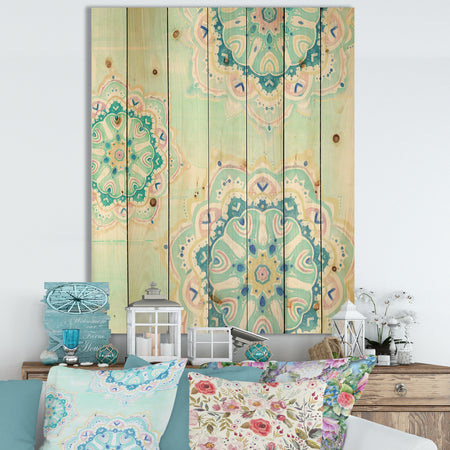 Watercolor mandalas IV - Floral & Botanical Print on Natural Pine Wood