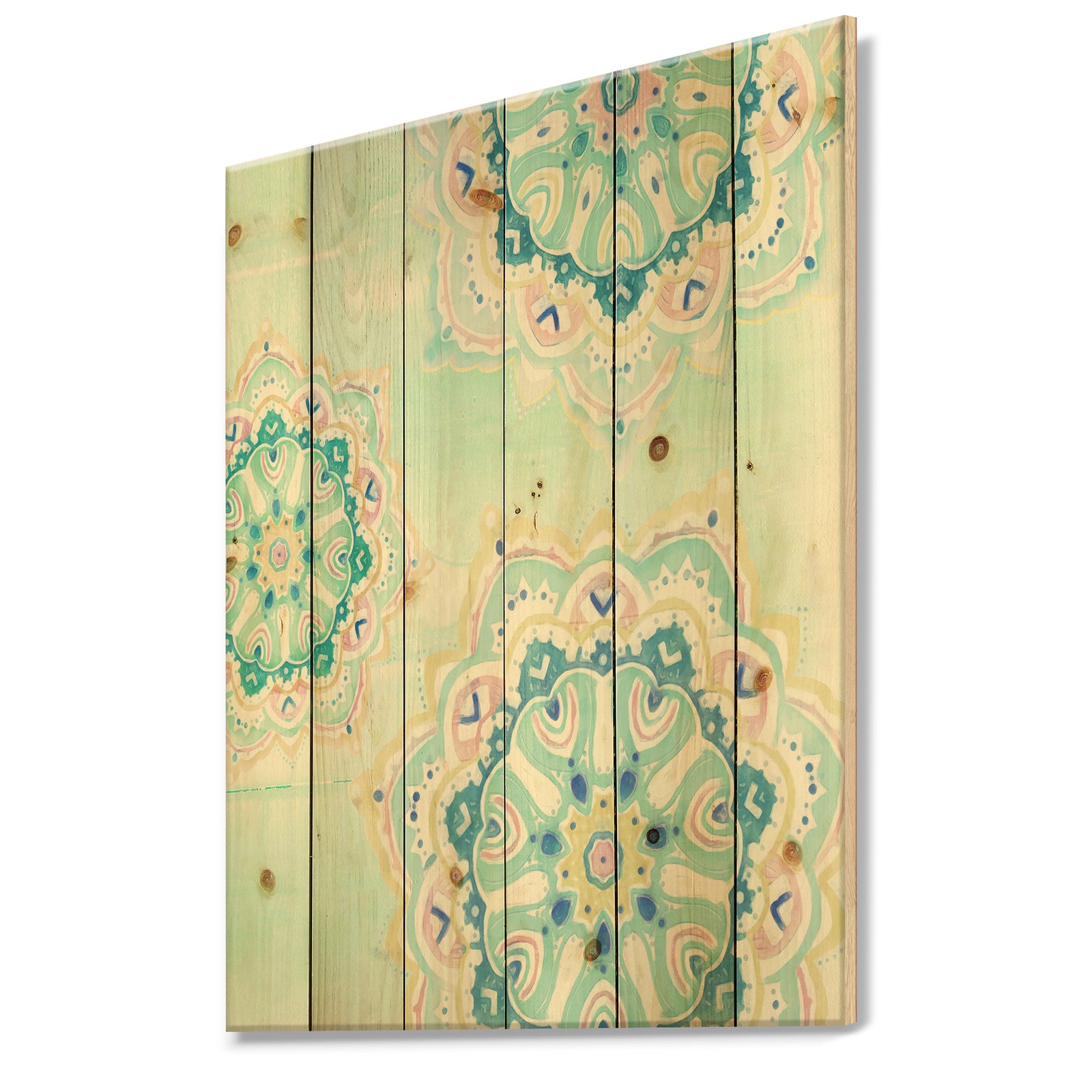 Watercolor mandalas IV - Floral & Botanical Print on Natural Pine Wood