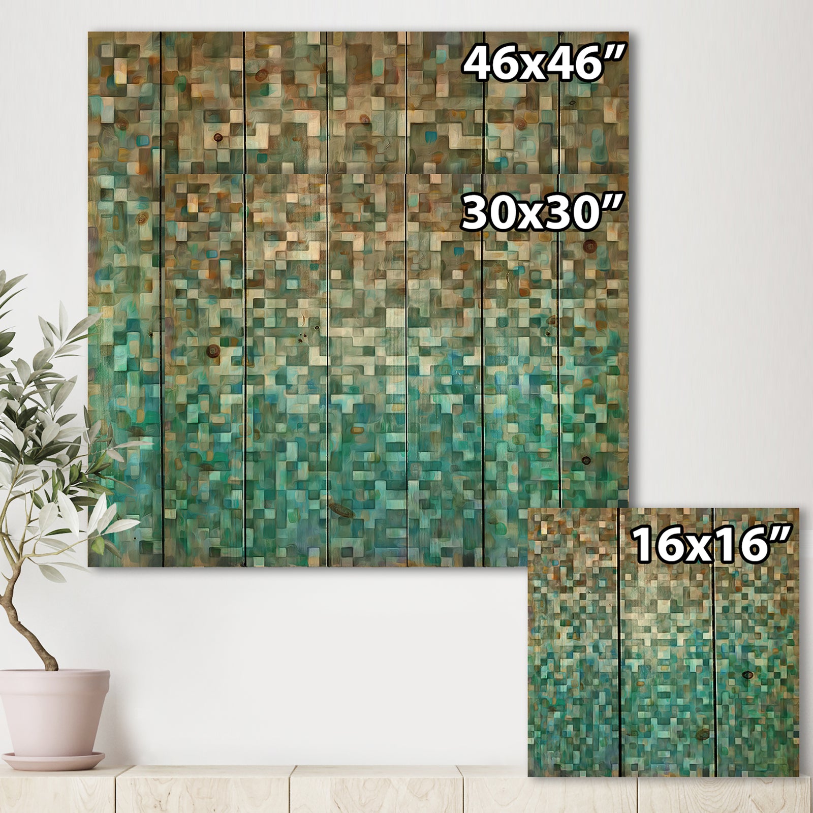 Blocked Abstract - Nautical & Coastal Print on Natural Pine Wood