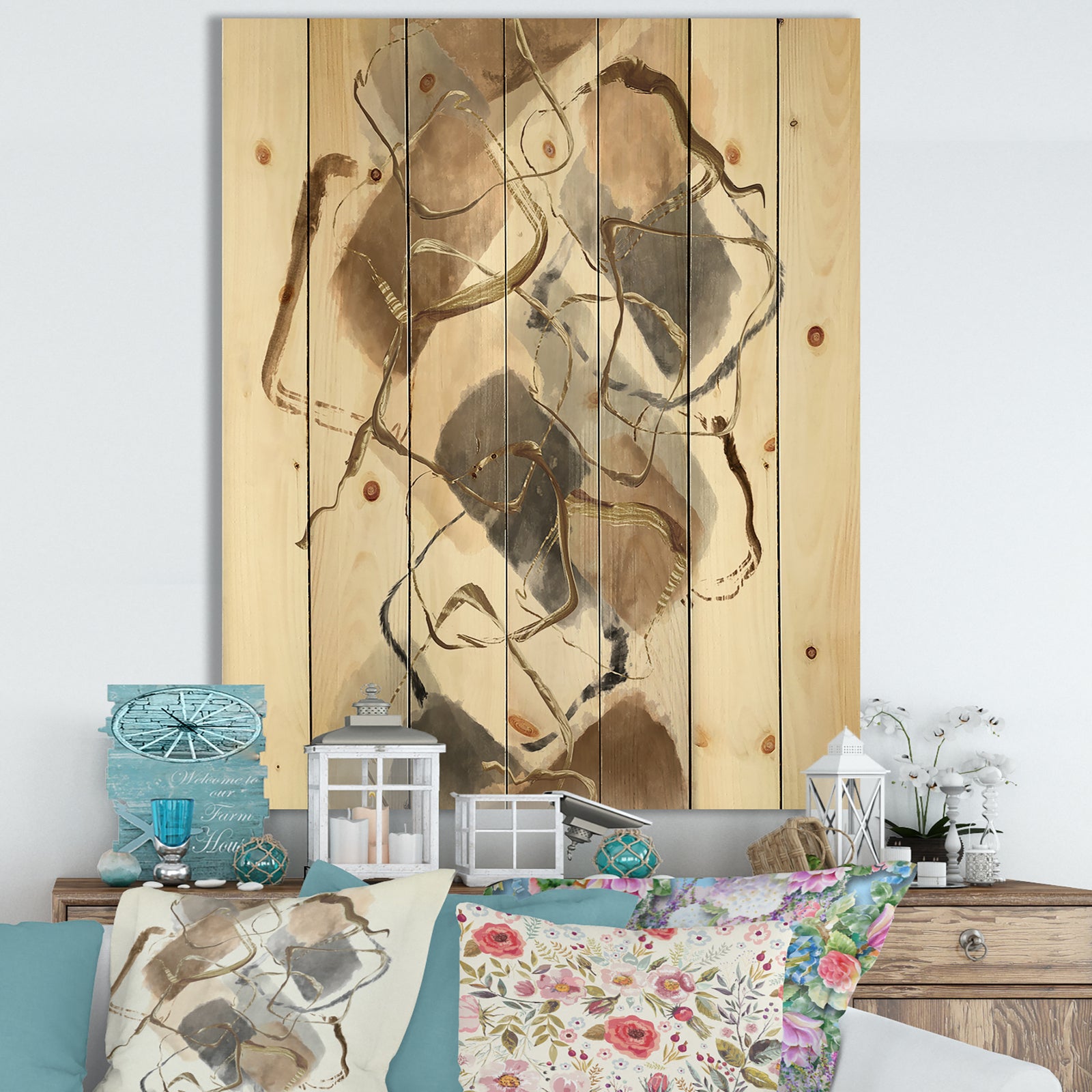 Gold Glam Squares III - Modern & Contemporary Print on Natural Pine Wood