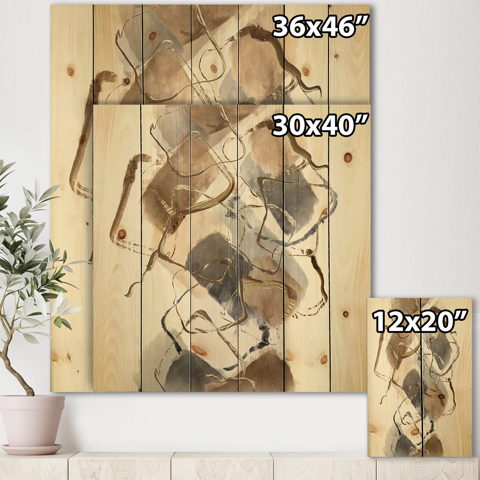 Gold Glam Squares III - Modern & Contemporary Print on Natural Pine Wood