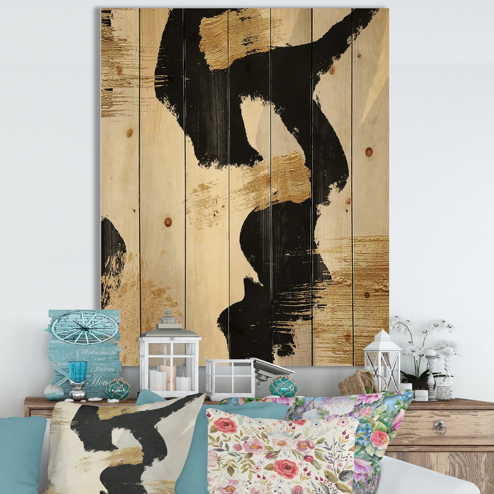 Glam Collage II - Modern & Contemporary Print on Natural Pine Wood