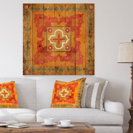 Moroccan Orange Tiles Collage II - Bohemian Chic Print on Natural Pine Wood