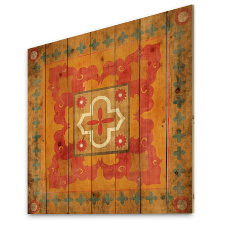 Moroccan Orange Tiles Collage II - Bohemian Chic Print on Natural Pine Wood