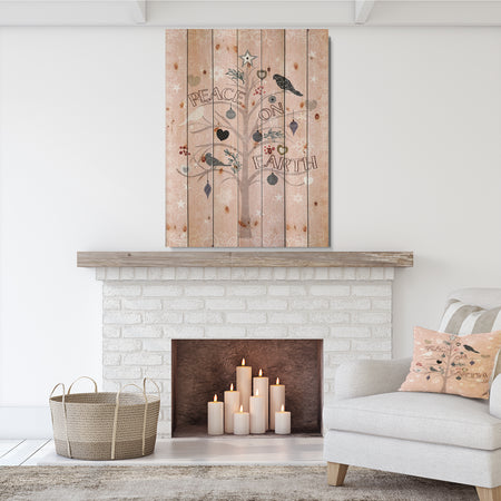 The Embellished Christmas Tree, Peace on Earth - Print on Natural Pine Wood