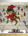 Cute Elf With Christmas Lights - Print on Natural Pine Wood