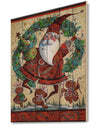Frolic Santa with Gingerbread Men and Wreathe - Print on Natural Pine Wood