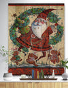 Frolic Santa with Gingerbread Men and Wreathe - Print on Natural Pine Wood