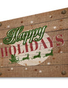 Happy Holidays Christmas Wish on Burlap - Print on Natural Pine Wood