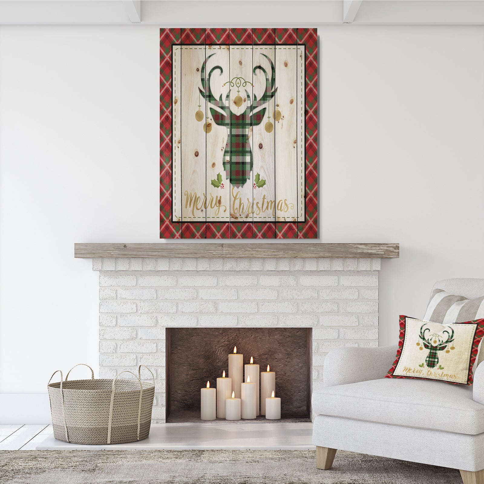 Christmas Wish composition on Plaid - Print on Natural Pine Wood
