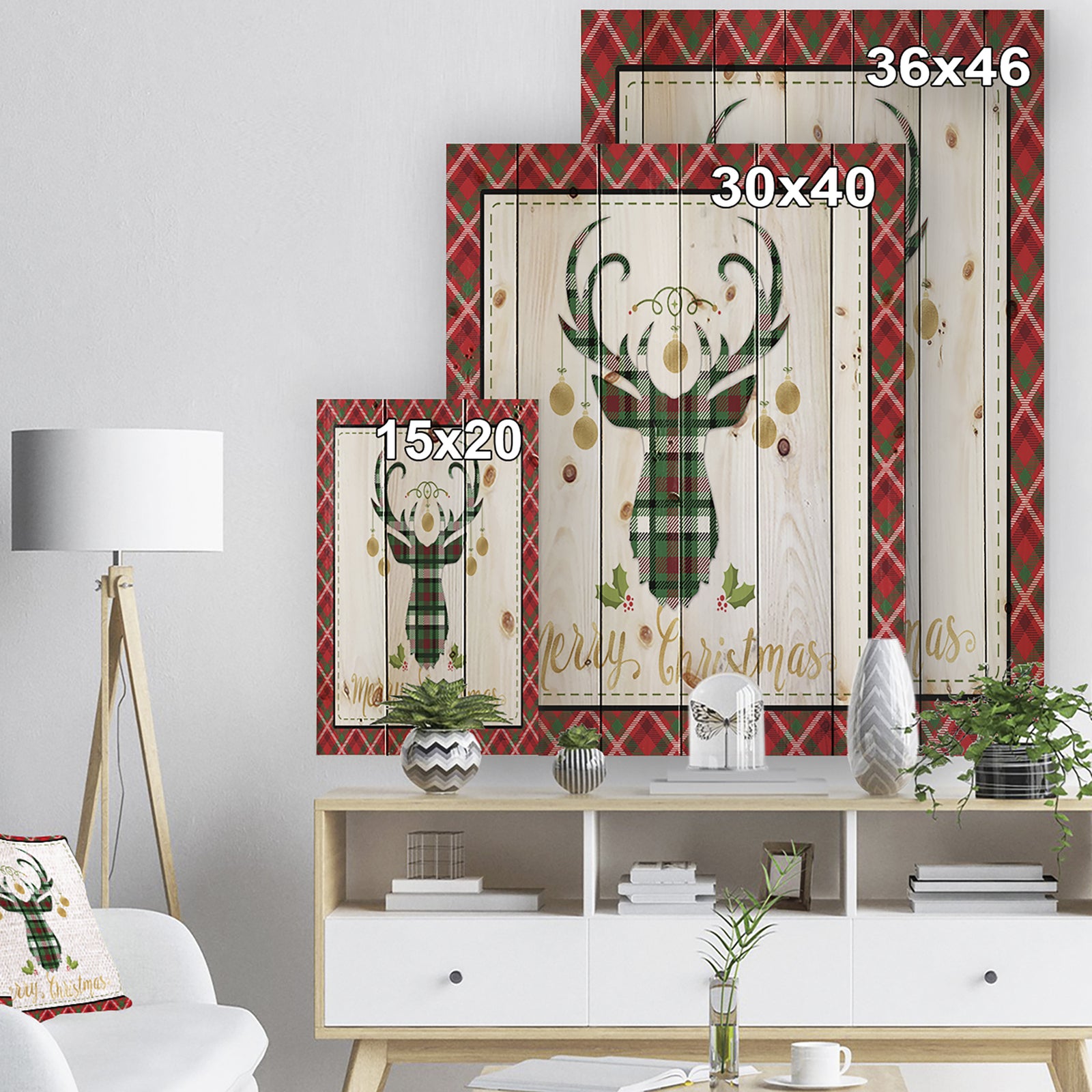 Christmas Wish composition on Plaid - Print on Natural Pine Wood