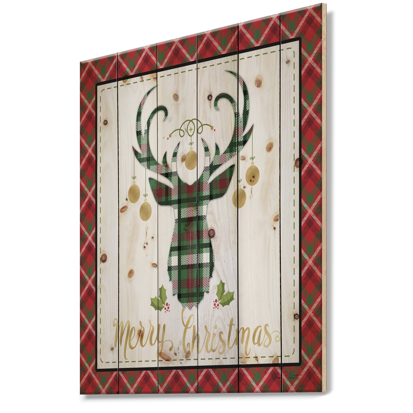 Christmas Wish composition on Plaid - Print on Natural Pine Wood