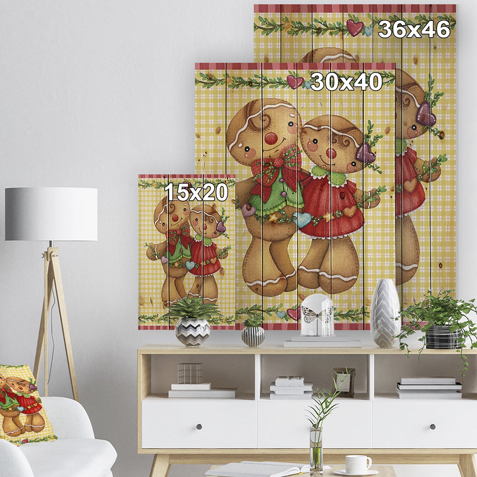 Christmas Gingerbread Love - Print on Natural Pine Wood