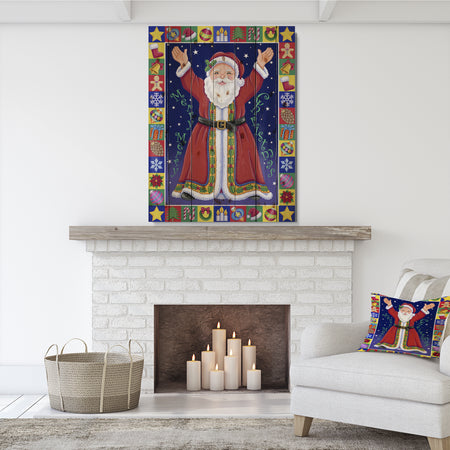 Happy Santa Claus Christmas Wish - Print on Natural Pine Wood