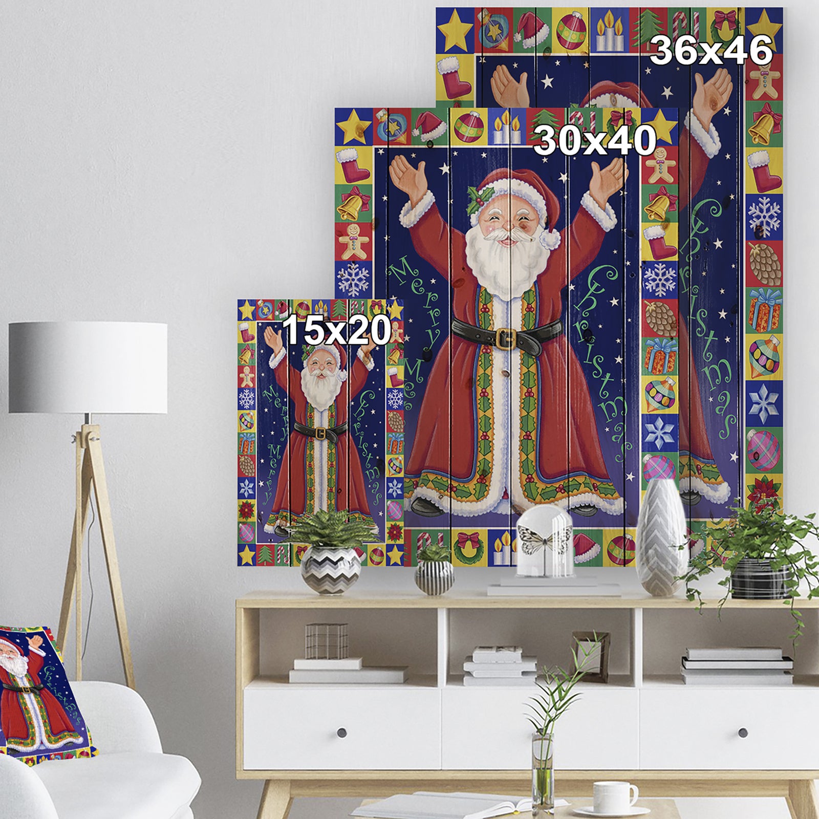Happy Santa Claus Christmas Wish - Print on Natural Pine Wood