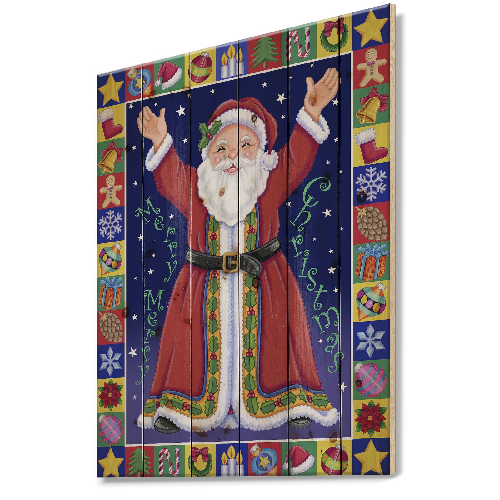 Happy Santa Claus Christmas Wish - Print on Natural Pine Wood
