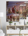 Stanta Claus with Elves on North Pole - Print on Natural Pine Wood